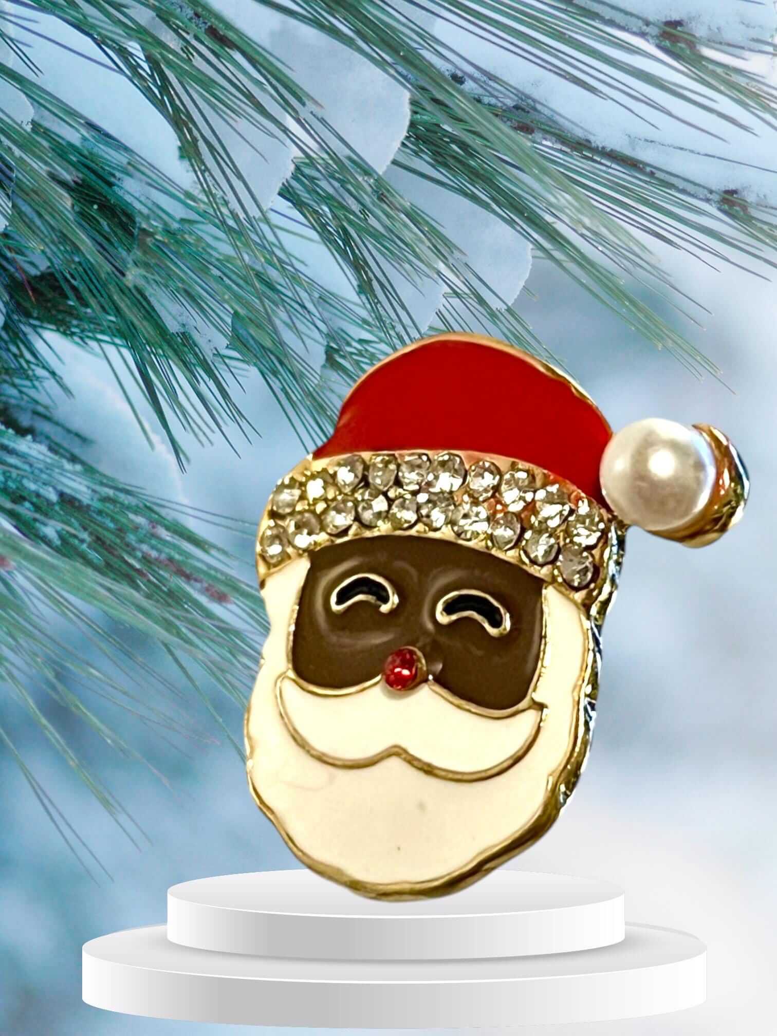 Sparkly Santa enamel stud earring with faux diamonds and pearls for holiday cheer