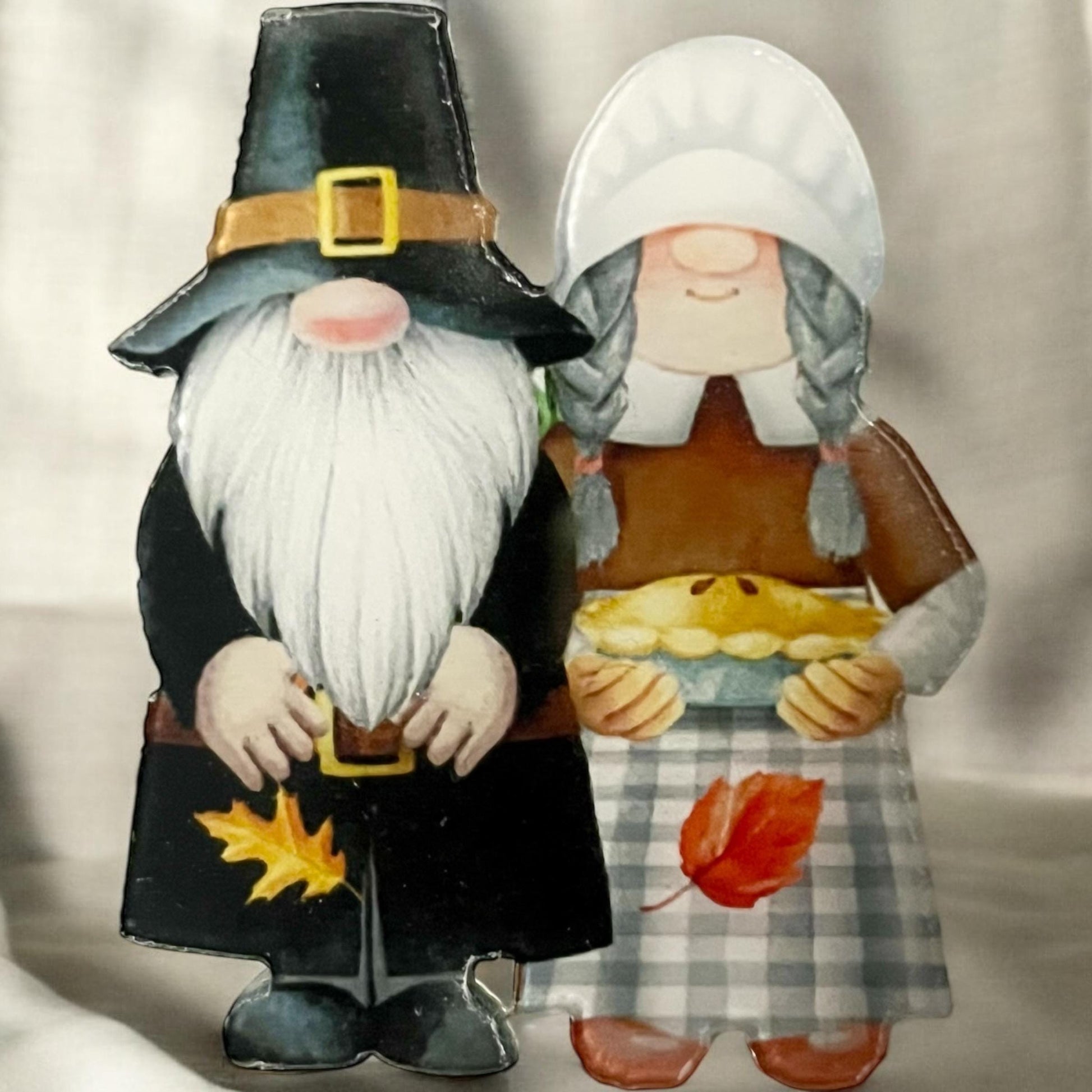 Charming Maple Leaf Gnome Couple Acrylic Brooch Pin - Perfect Thanksgiving Gift for Gnome Enthusiasts