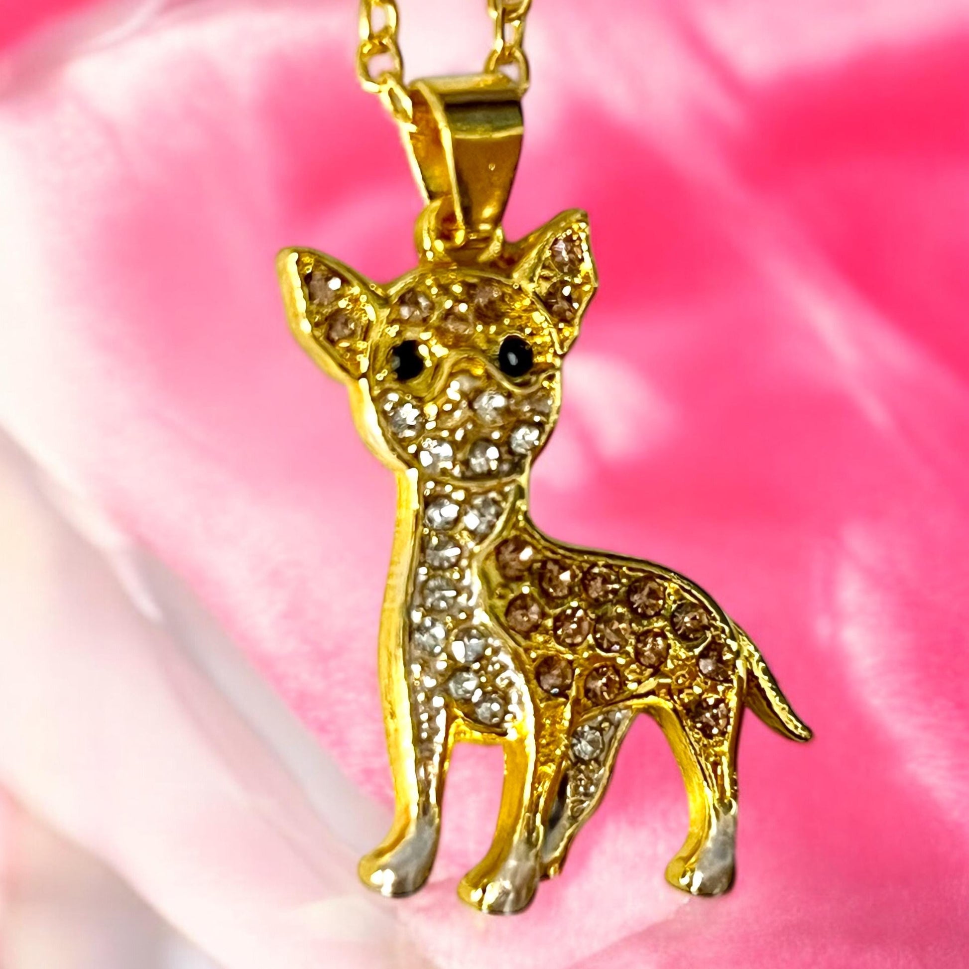 Sparkling Rhinestone Chihuahua Pendant Necklace - Elegant Pet Dog Jewelry for Dog Lovers