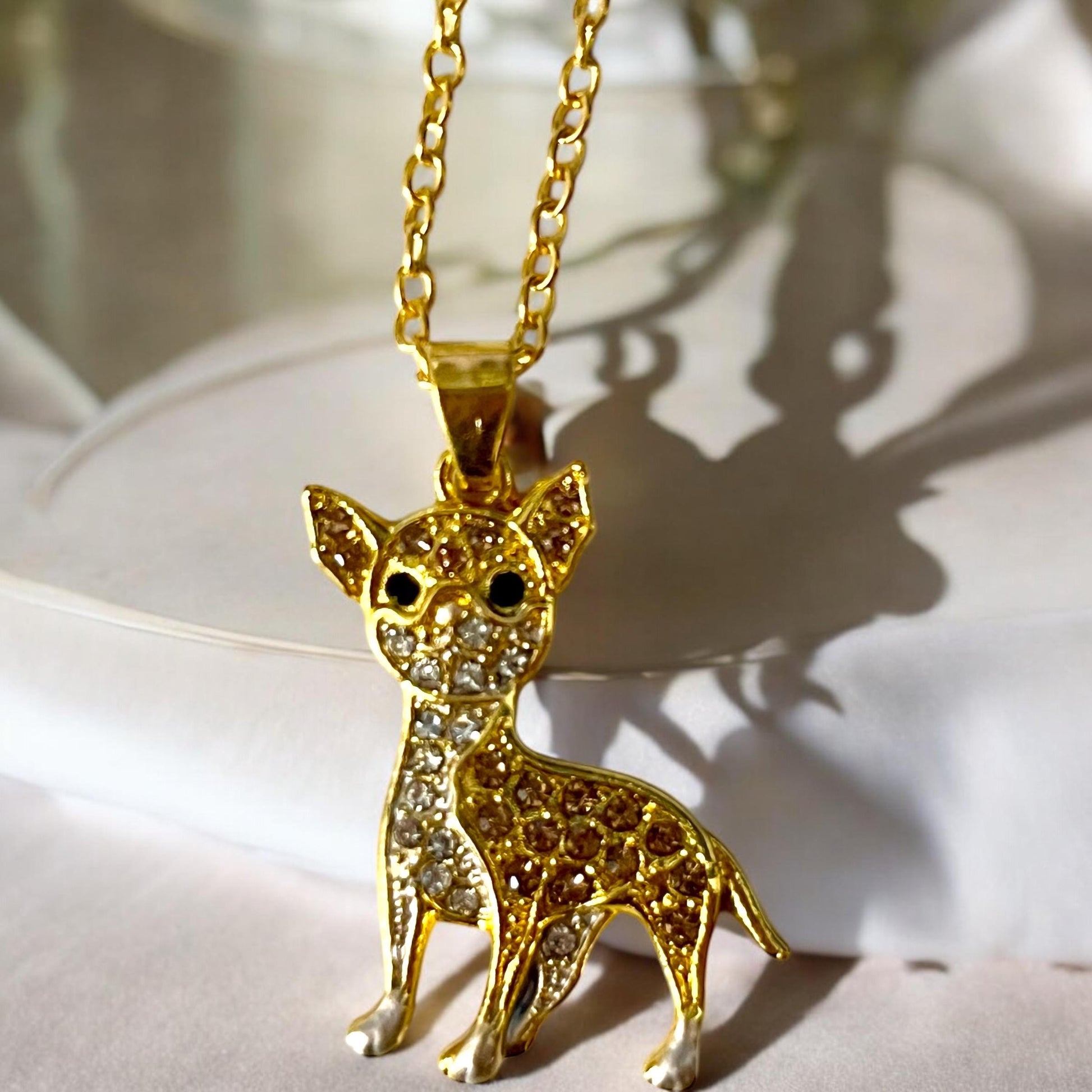 Sparkling Rhinestone Chihuahua Pendant Necklace - Elegant Pet Dog Jewelry for Dog Lovers