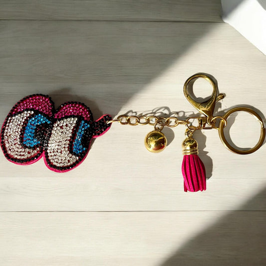 Pink and Blue Emoji Eyes Rhinestone Keychain Bag Charm