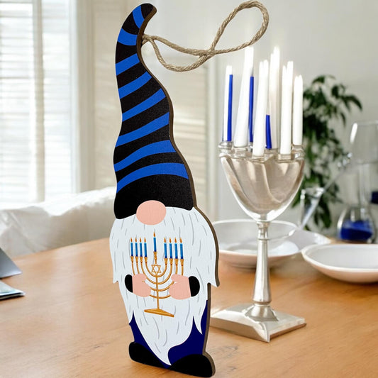 Happy Hanukkah Gnome Wooden Hanging Sign