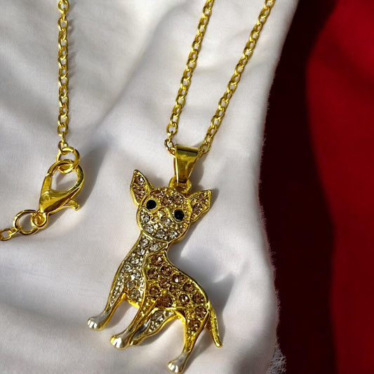 Sparkling Rhinestone Chihuahua Pendant Necklace - Elegant Pet Dog Jewelry for Dog Lovers