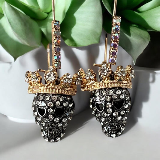 Skull Head Drop Earrings - Fashion Party Jewelry, Iron Ear Needle, Rhinestones