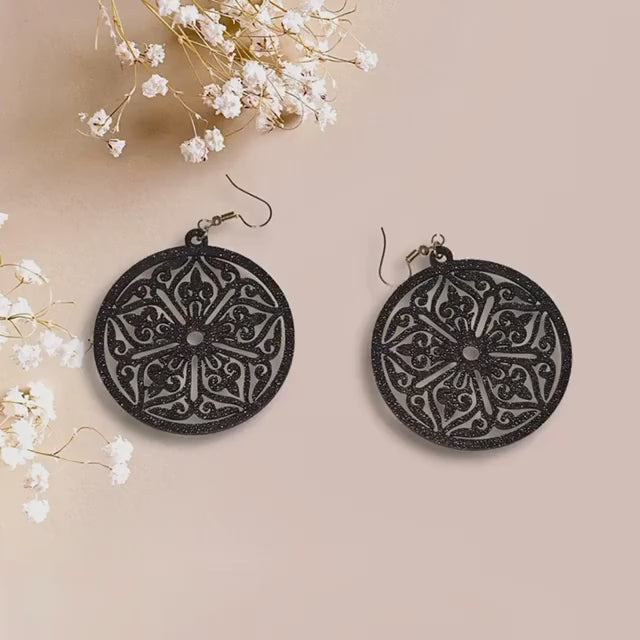 Fleur De Lis Black 3D Printed Earrings