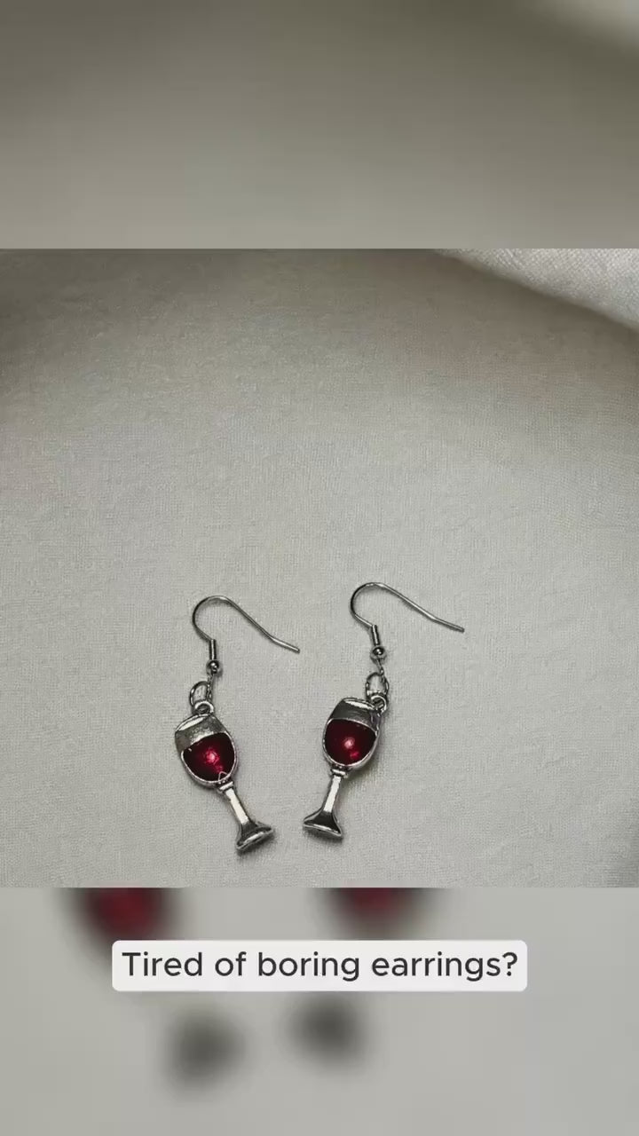 Red Wine Glass Dangle Earrings - Fun and Stylish Gift for Her - Creative Wine Jewelry