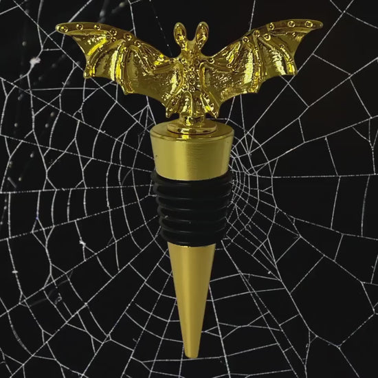 Halloween Bat Wine Stopper. Gold. Decorative Beverage Preserver.