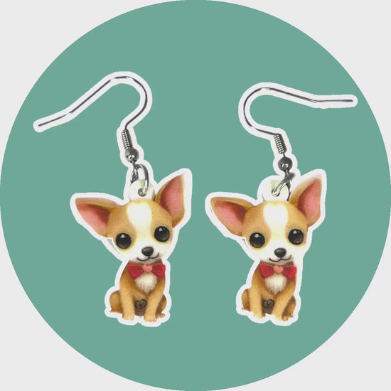 Cute Cartoon Chihuahua Dog Earrings. Acrylic Double-Sided Print Earrings