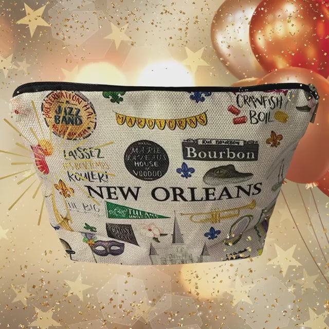 Chic New Orleans Themed Cosmetic Zipper Pouch Bag - Perfect for Travel and Vacation