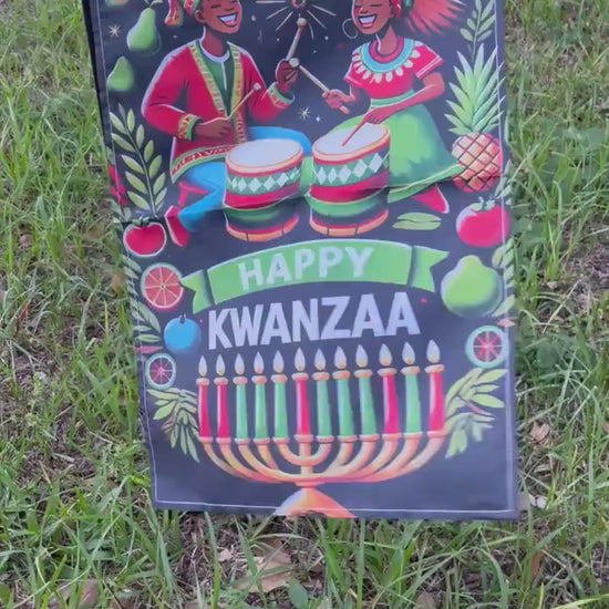 Kwanzaa Celebration Garden Flag - African Drummers & Fruits Design, 12x18 Inch, Weather-Resistant