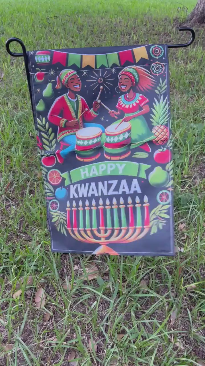 Kwanzaa Celebration Garden Flag - African Drummers & Fruits Design, 12x18 Inch, Weather-Resistant