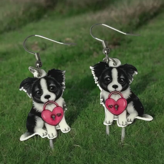 Adorable Heart Border Collie Dog Acrylic Dangle Earrings