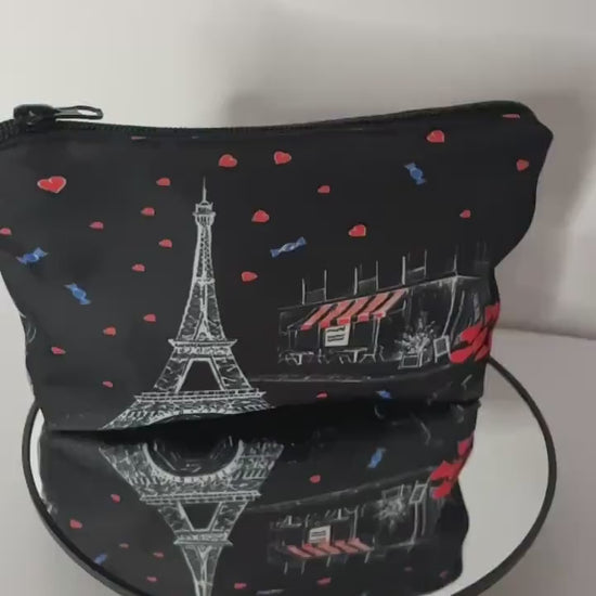 Paris Eiffel Tower Love and Hearts Cosmetic Pouch