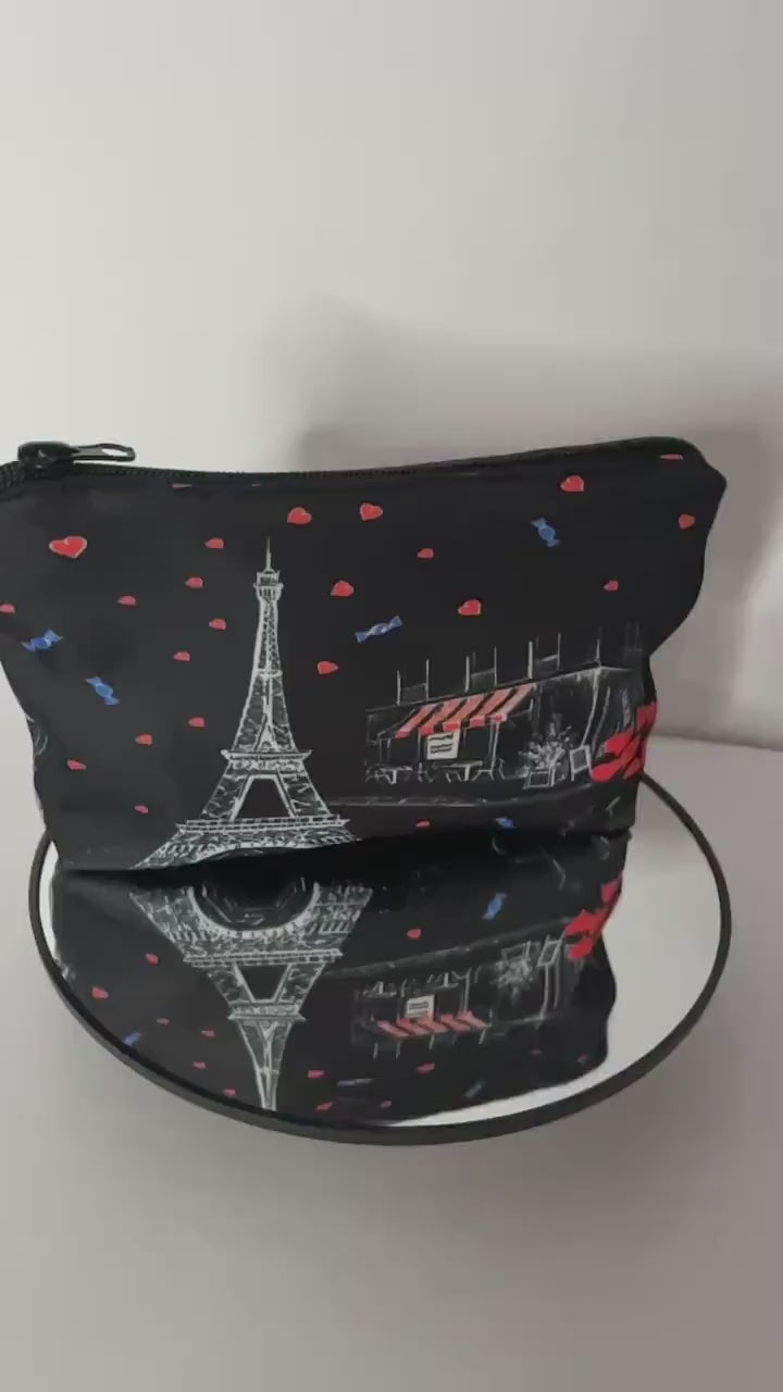 Paris Eiffel Tower Love and Hearts Cosmetic Pouch