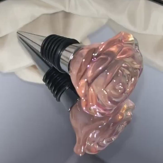 Iridescent Pink Rose Shaped Bottle Stopper