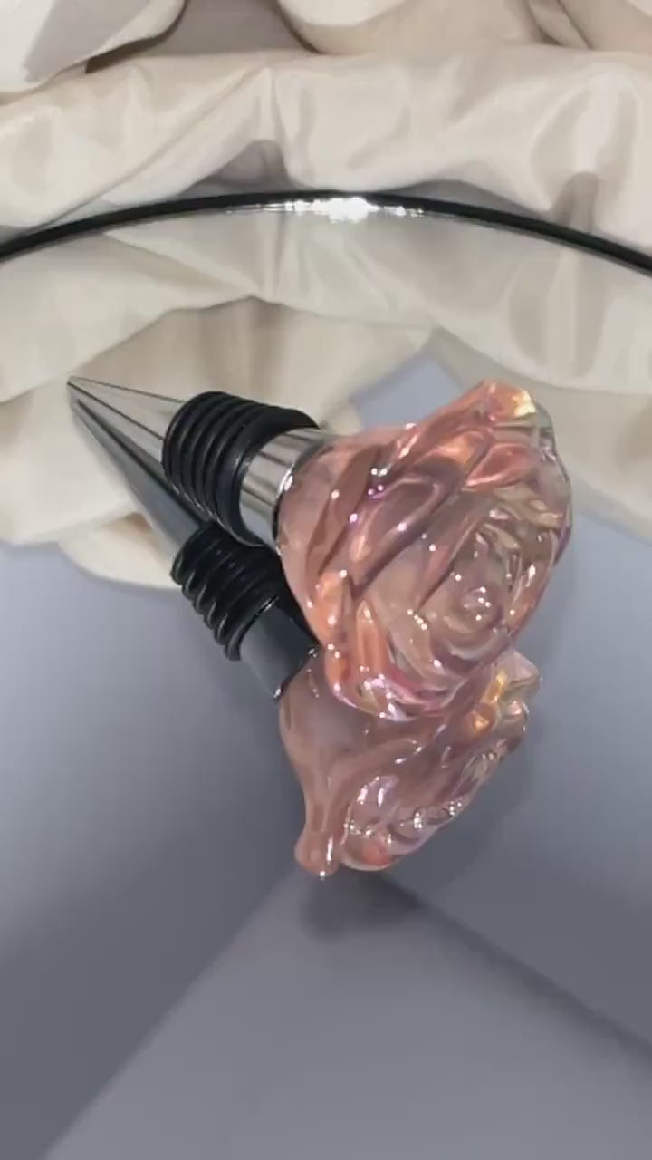 Iridescent Pink Rose Shaped Bottle Stopper