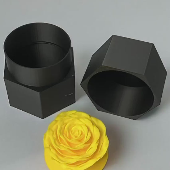 Hexagonal Black Gift or Jewelry Box with Yellow Rose Insert. 3D Printed.