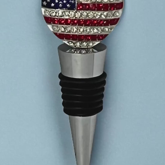 Patriotic Rhinestone American Flag Heart Wine Stopper - Perfect For Independence Day & 4Th Of July Celebrations - Utensils Romantic