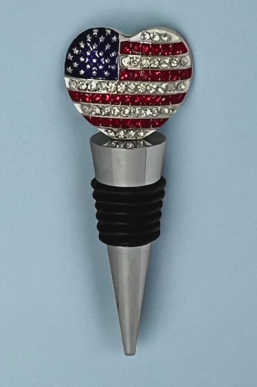 Patriotic Rhinestone American Flag Heart Wine Stopper - Perfect For Independence Day & 4Th Of July Celebrations - Utensils Romantic