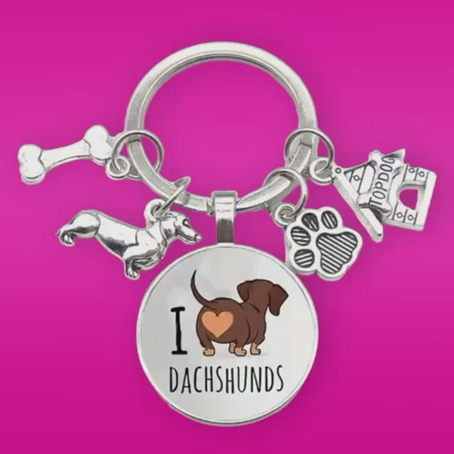 I Love Dachshunds Keychain Cute Animal Dog Tag Alloy Key Chain Ring Purse Bag Backpack Charm Pet Lovers Dog Gift