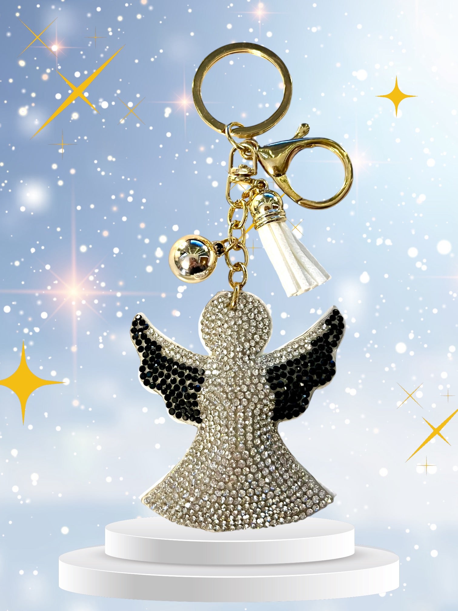 Crystal Angel Wing Keychain - Elegant Rhinestone Tassel Charm for Handbags and Backpacks