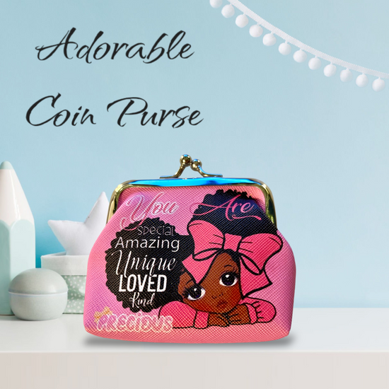 Adorable Motivational Mini Coin Wallet with Glam Girl Pattern for Girls