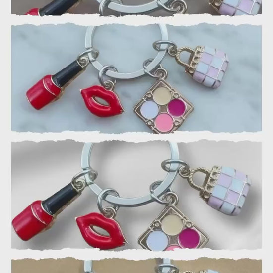 Nail Polish, Red Lips, Eye Shadow, Purse, Pendant Keychain is a stylish and practical accessory for anyone who loves to accessorize.