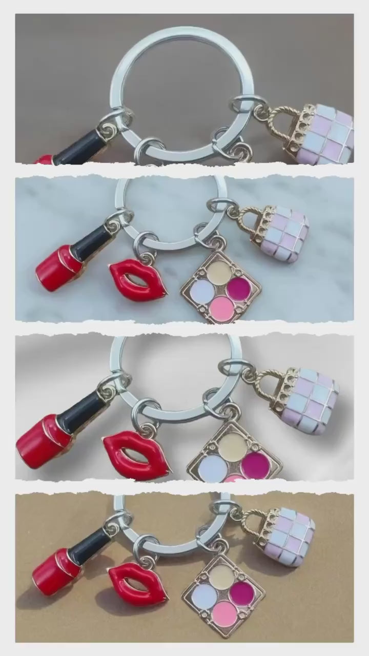 Nail Polish, Red Lips, Eye Shadow, Purse, Pendant Keychain is a stylish and practical accessory for anyone who loves to accessorize.