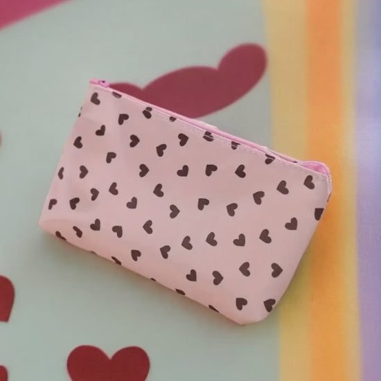 Small Hearts Zipper Makeup Bag Available in Pink or Black