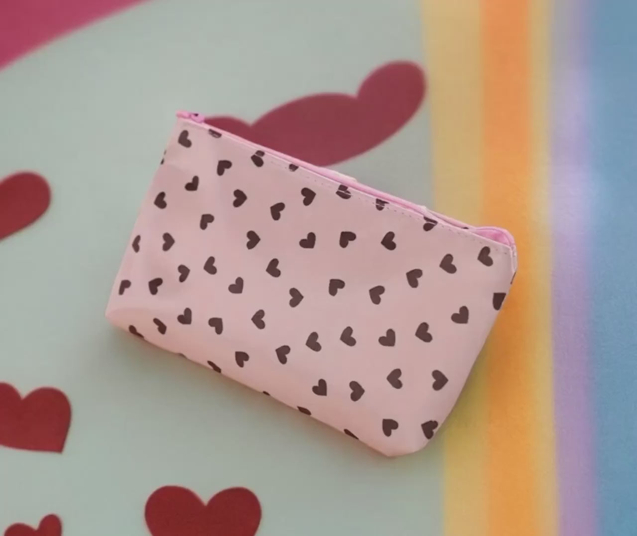 Small Hearts Zipper Makeup Bag Available in Pink or Black