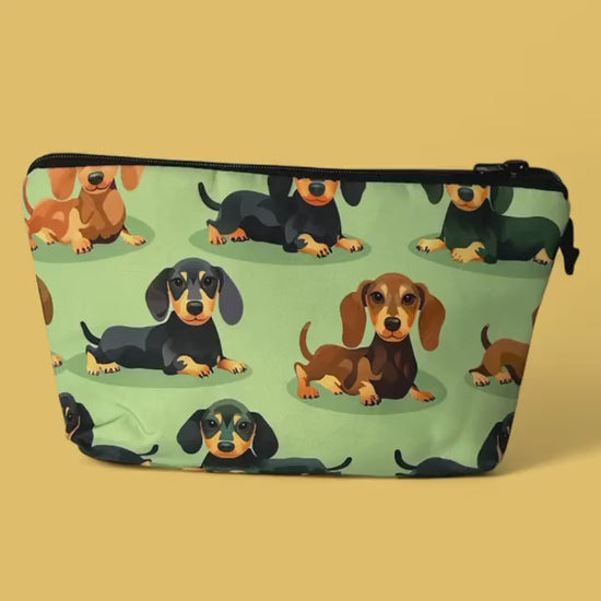 Dachshund Cosmetic Bag with Cute Dog Print Design, Lightweight and Secure Zipper Closure