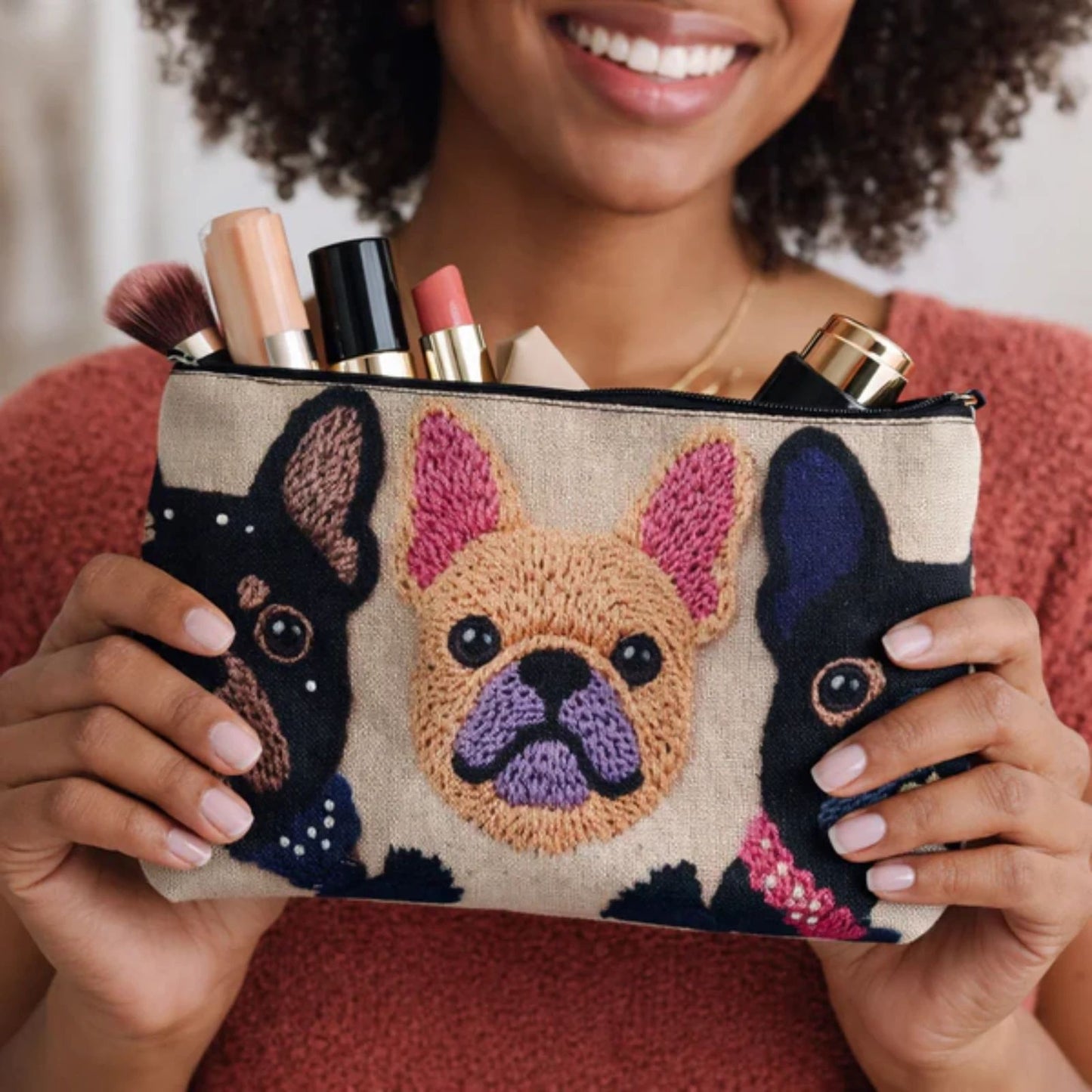 French Bulldog Cosmetic Makeup Pouch Dog Print Zipper Bag