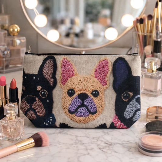 French Bulldog Cosmetic Makeup Pouch Dog Print Zipper Bag