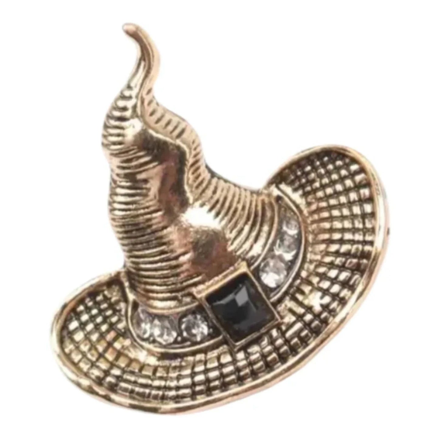 Vintage Style Witch Hat Brooch – Rhinestone Accents – Halloween Jewelry Pin