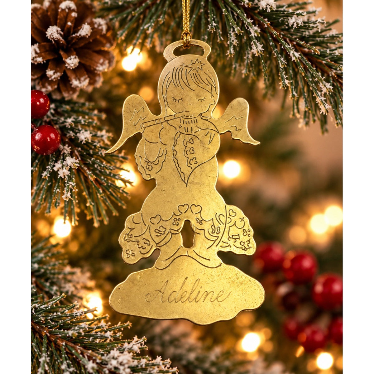 Vintage G Duchin 1989 Gold Tone Angel Christmas Ornament Made in USA