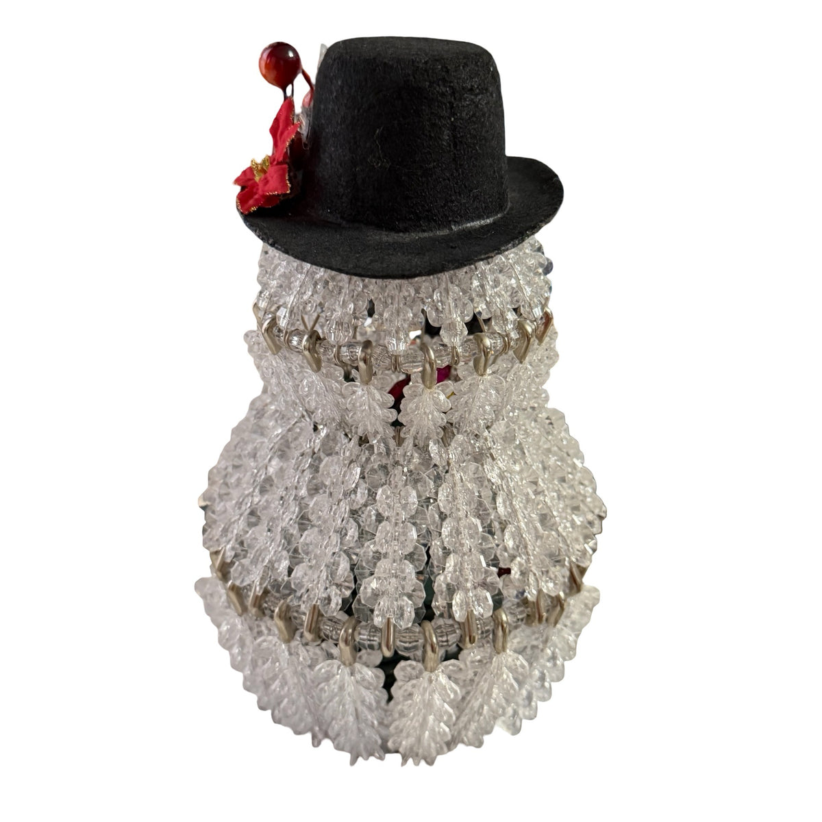 Vintage Style Lighted Beaded Snowman Christmas Decoration Black Top Hat 8 Inch