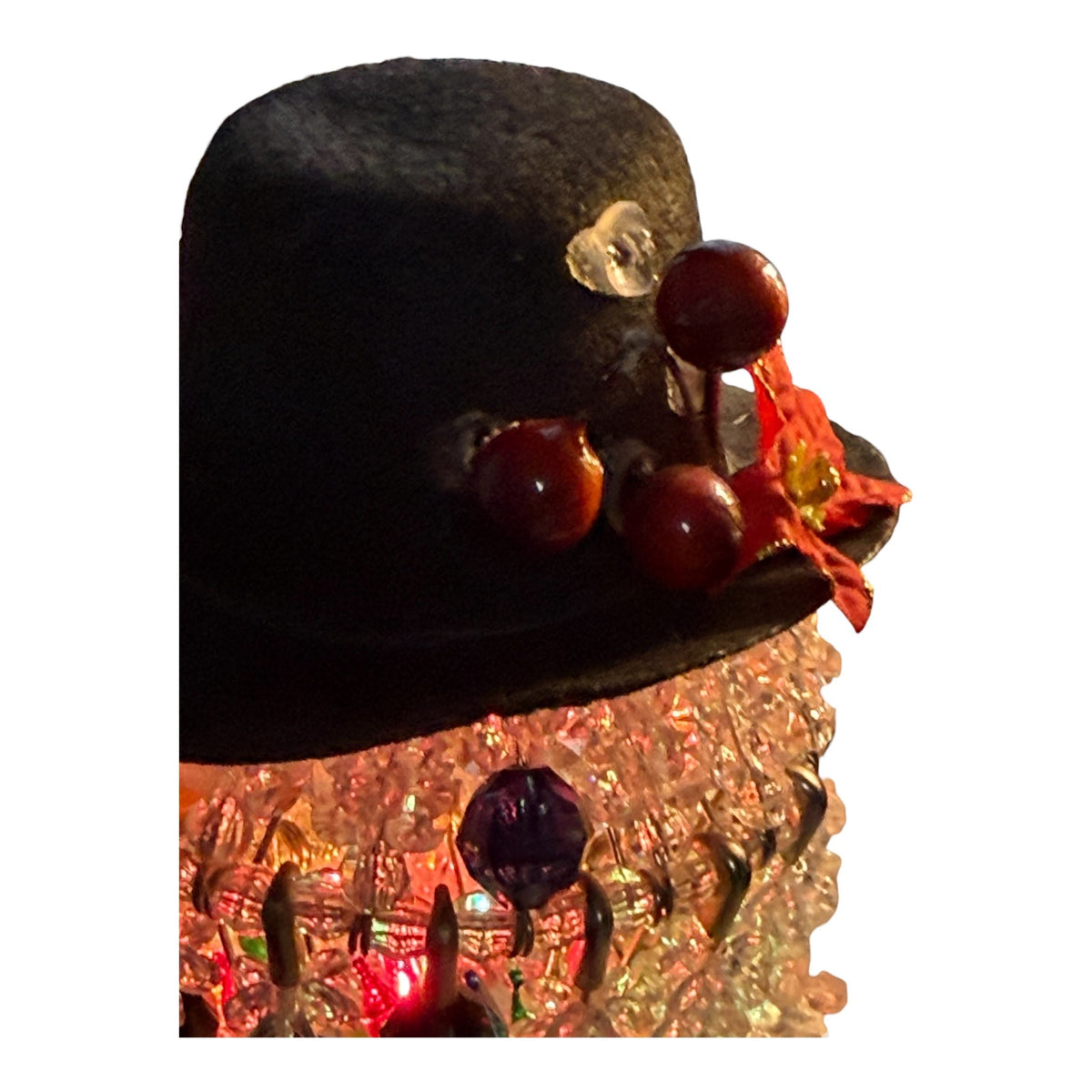 Vintage Style Lighted Beaded Snowman Christmas Decoration Black Top Hat 8 Inch